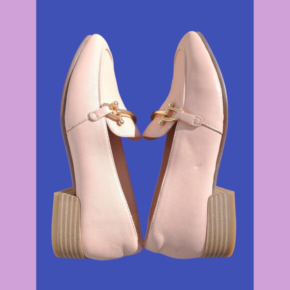 Women's Pure Block-Heel Leather Pink Loafers, size 6 - Picture 8 of 13